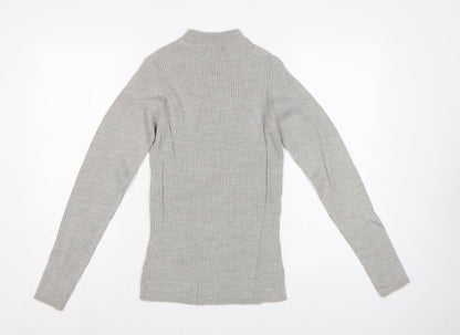Brave Soul Women Grey M Ribbed High Neck Slim Fit Pullover Jumper