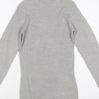 Brave Soul Women Grey M Ribbed High Neck Slim Fit Pullover Jumper