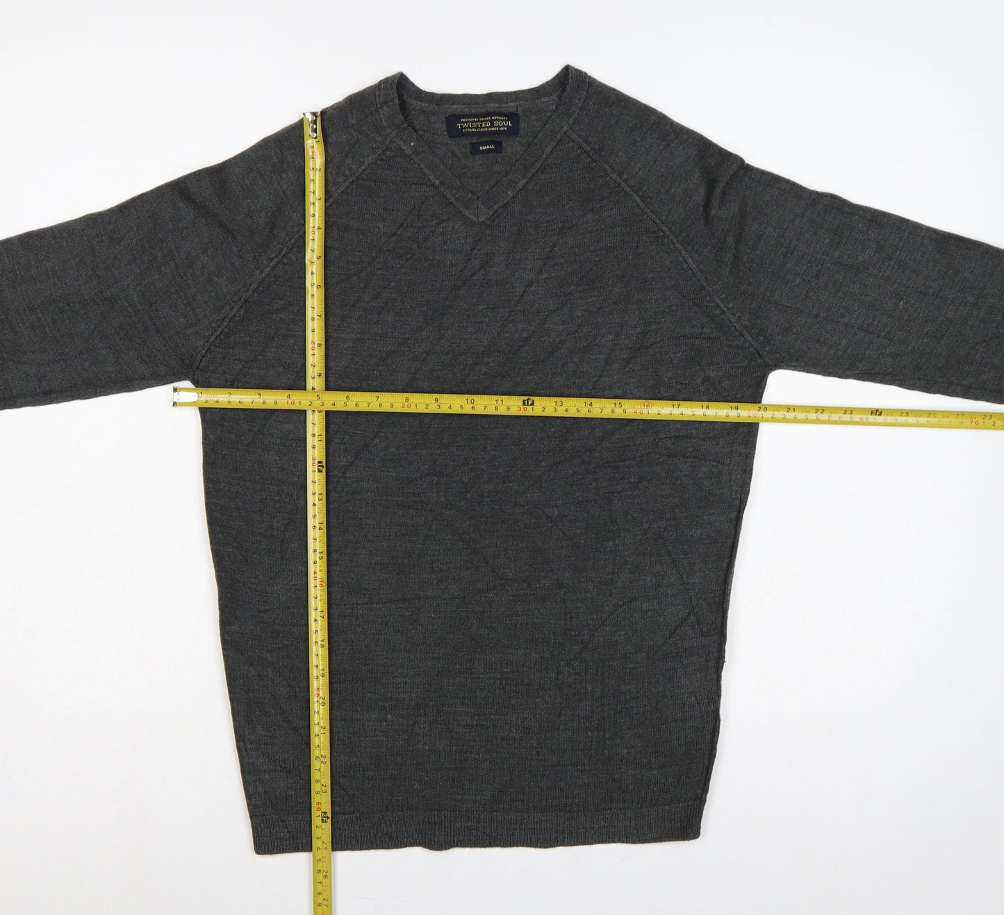 Twisted Soul Men’s Grey Small V-Neck Knit Pullover Jumper