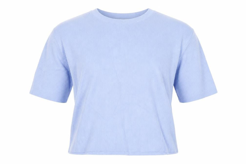 Marks & Spencer Women Blue L Ribbed Knit Short Sleeve Jumper