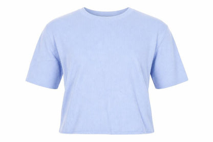 Marks & Spencer Women Blue L Ribbed Knit Short Sleeve Jumper