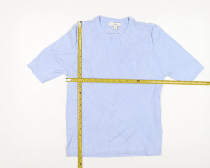 Marks and Spencer Women Blue L Ribbed Knit Short Sleeve Jumper