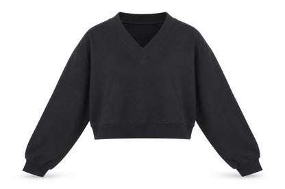 H&M Divided Women Black XS Cropped V-Neck Balloon Sleeve Sweatshirt