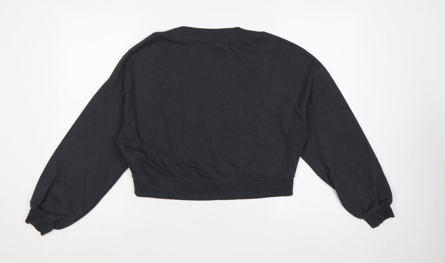 H&M Divided Women Black XS Cropped V-Neck Balloon Sleeve Sweatshirt