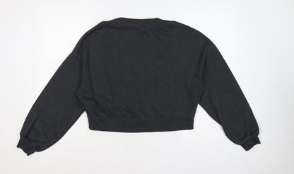 H&M Divided Women Black XS Cropped V-Neck Balloon Sleeve Sweatshirt
