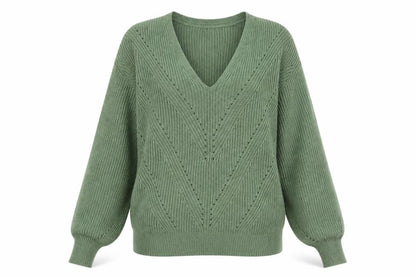 Next Women Green XS V-Neck Balloon Sleeve Knitted Pullover Jumper