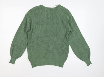 Next Women Green XS V-Neck Balloon Sleeve Knitted Pullover Jumper
