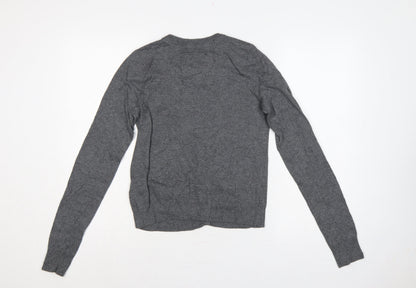 Hollister Women Grey M Button Cardigan Bow Logo Cotton Knit