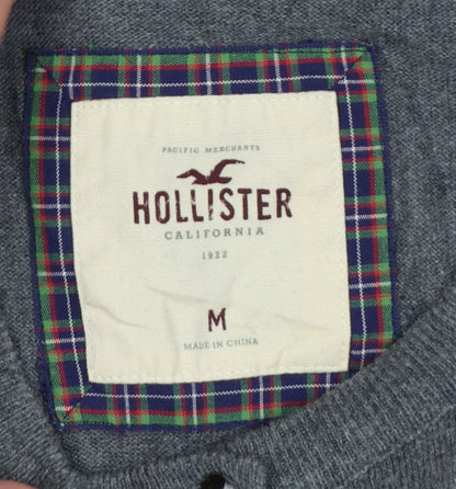 Hollister Women Grey M Button Cardigan Bow Logo Cotton Knit