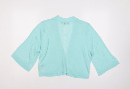 Principles Women Blue Size 14 Open Knit 3/4 Sleeve Cardigan