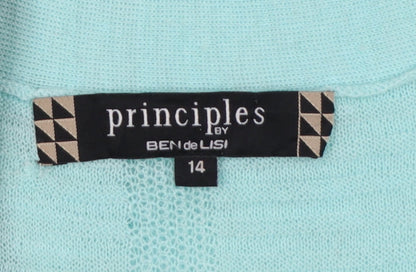 Principles Women Blue Size 14 Open Knit 3/4 Sleeve Cardigan