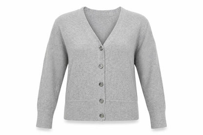 Marks & Spencer Women Grey Size 12 Rib Knit V-Neck Cardigan