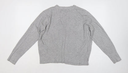 Marks and Spencer Women Grey Size 12 Rib Knit V-Neck Cardigan