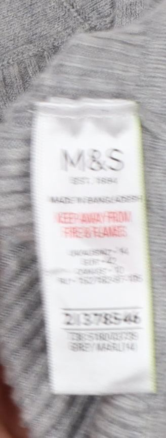 Marks and Spencer Women Grey Size 12 Rib Knit V-Neck Cardigan