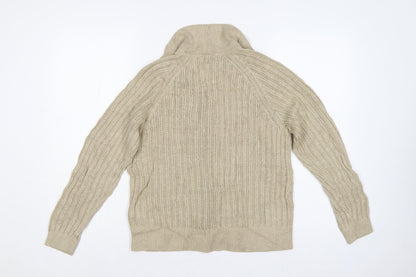 M&S Autograph Women Beige Size 14 Linen Cable Knit Roll Neck Cardigan