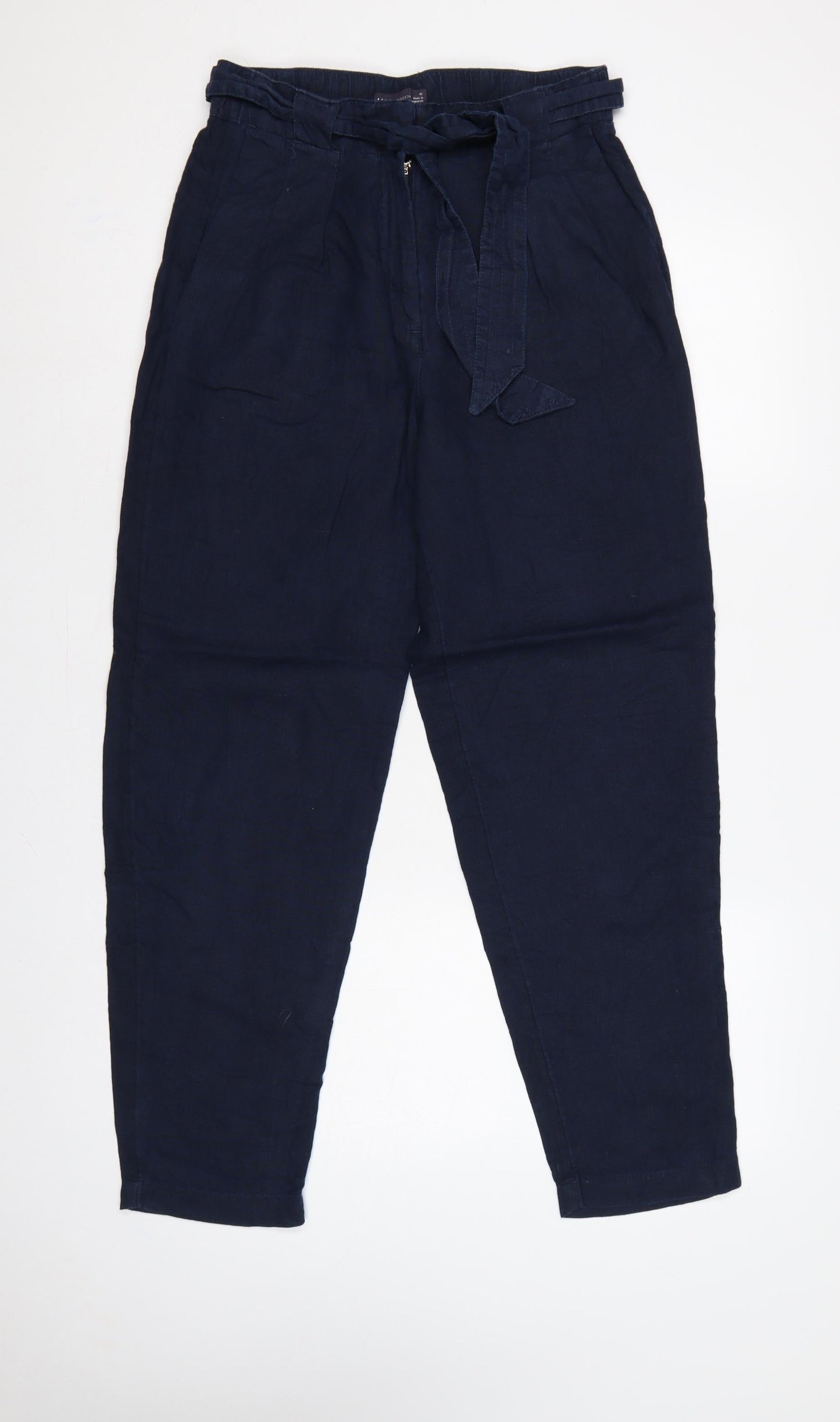 M&S Collection Women Blue UK 10 Linen Paperbag Tapered Trousers