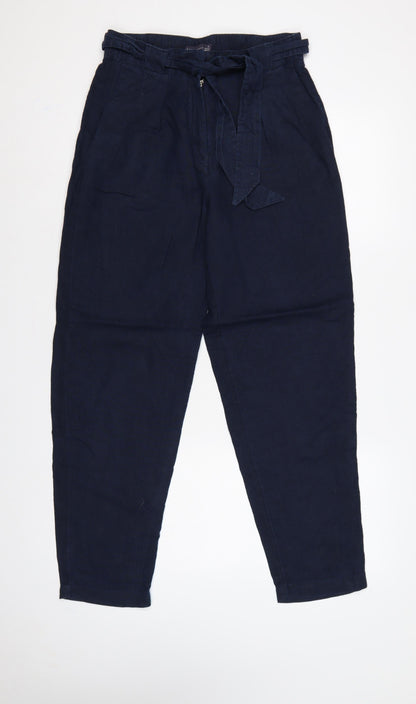M&S Collection Women Blue UK 10 Linen Paperbag Tapered Trousers