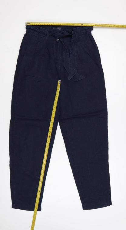 M&S Collection Women Blue UK 10 Linen Paperbag Tapered Trousers