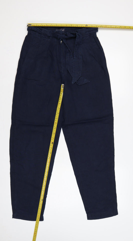 M&S Collection Women Blue UK 10 Linen Paperbag Tapered Trousers