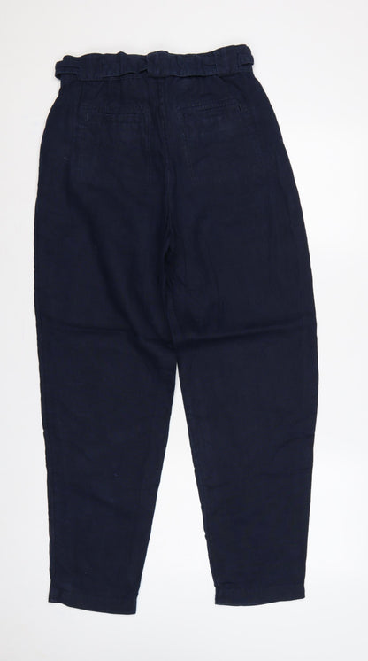 M&S Collection Women Blue UK 10 Linen Paperbag Tapered Trousers