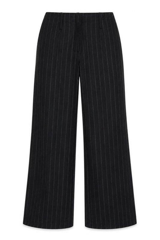 Per Una Women Black Pinstripe Tailored Dress Trousers Size 12L Tall