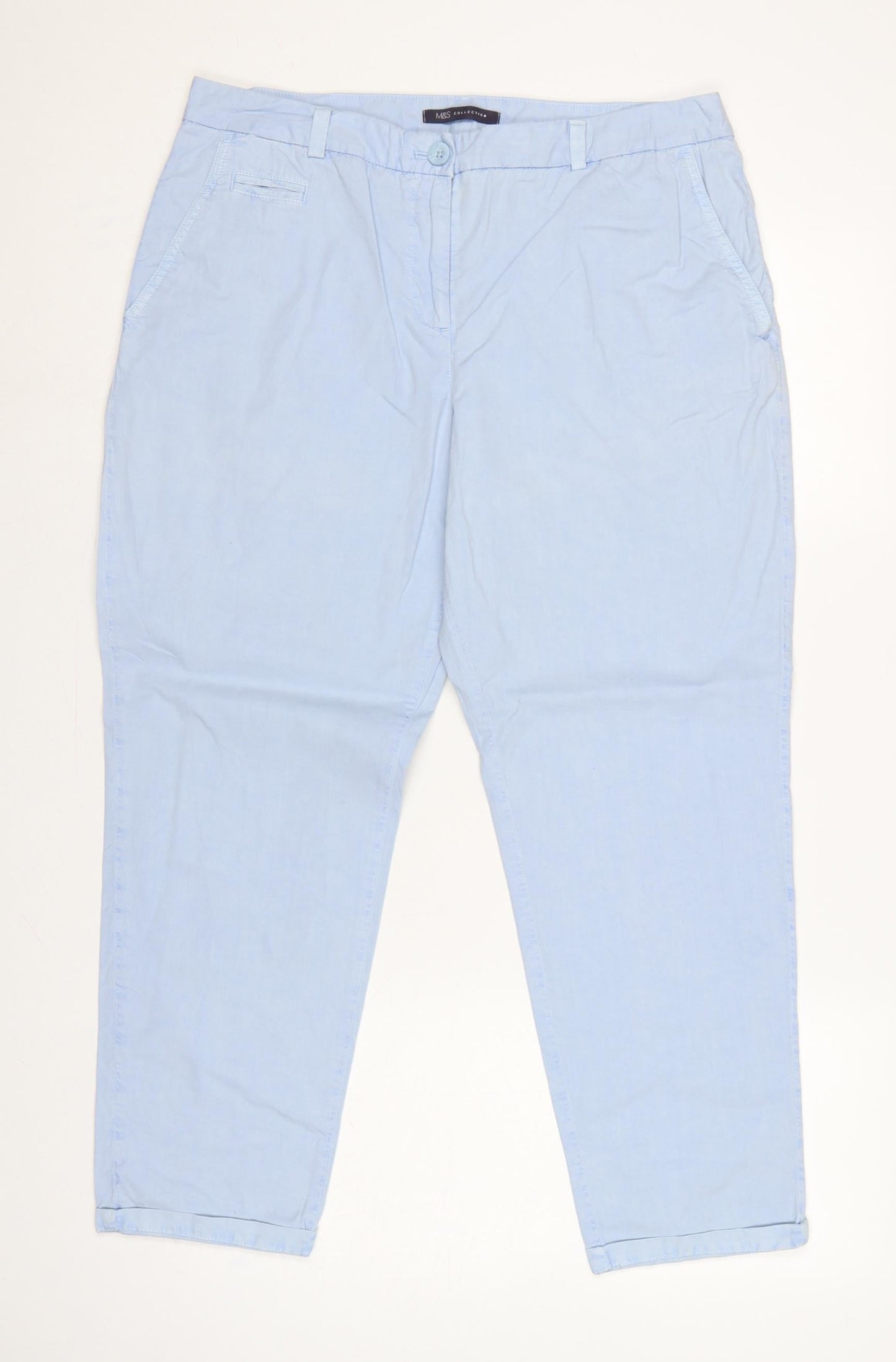 M&S Women’s Light Blue Size 14 Short Tapered Cotton Chino Trousers