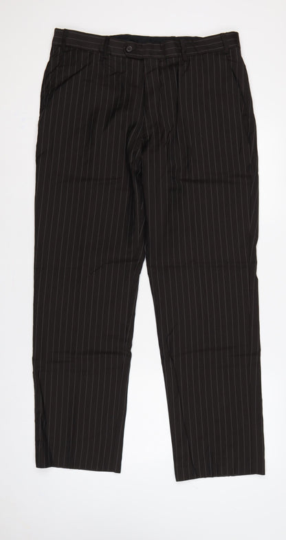 Jeff Banks Men’s Black Pinstripe Wool Pleated Dress Trousers 36 Regular