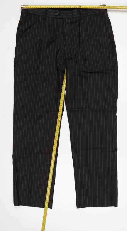 Jeff Banks Men’s Black Pinstripe Wool Pleated Dress Trousers 36 Regular