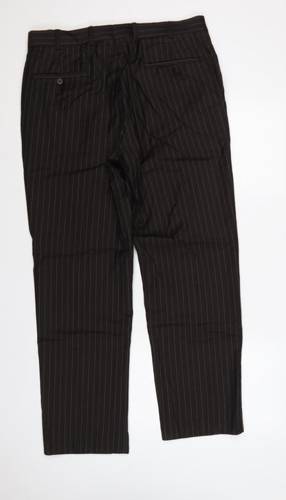 Jeff Banks Men’s Black Pinstripe Wool Pleated Dress Trousers 36 Regular