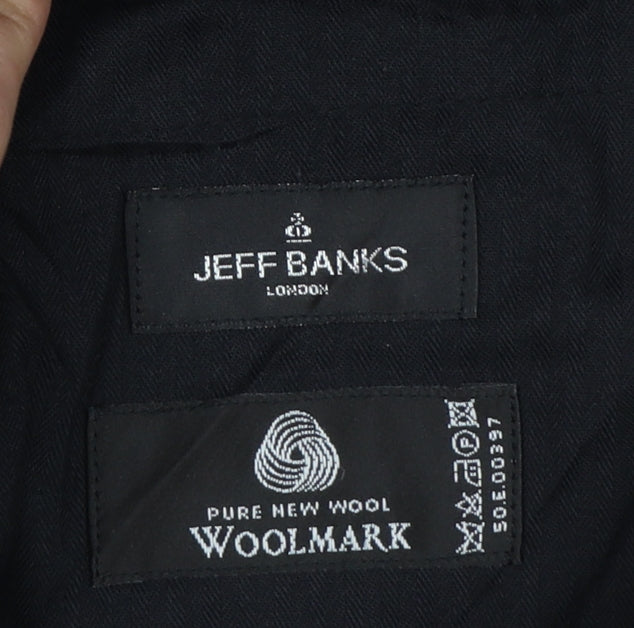 Jeff Banks Men’s Black Pinstripe Wool Pleated Dress Trousers 36 Regular