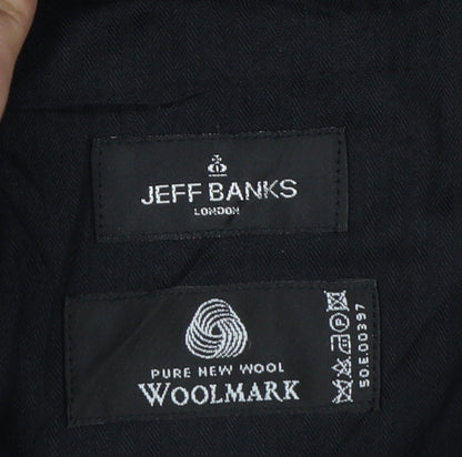 Jeff Banks Men’s Black Pinstripe Wool Pleated Dress Trousers 36 Regular