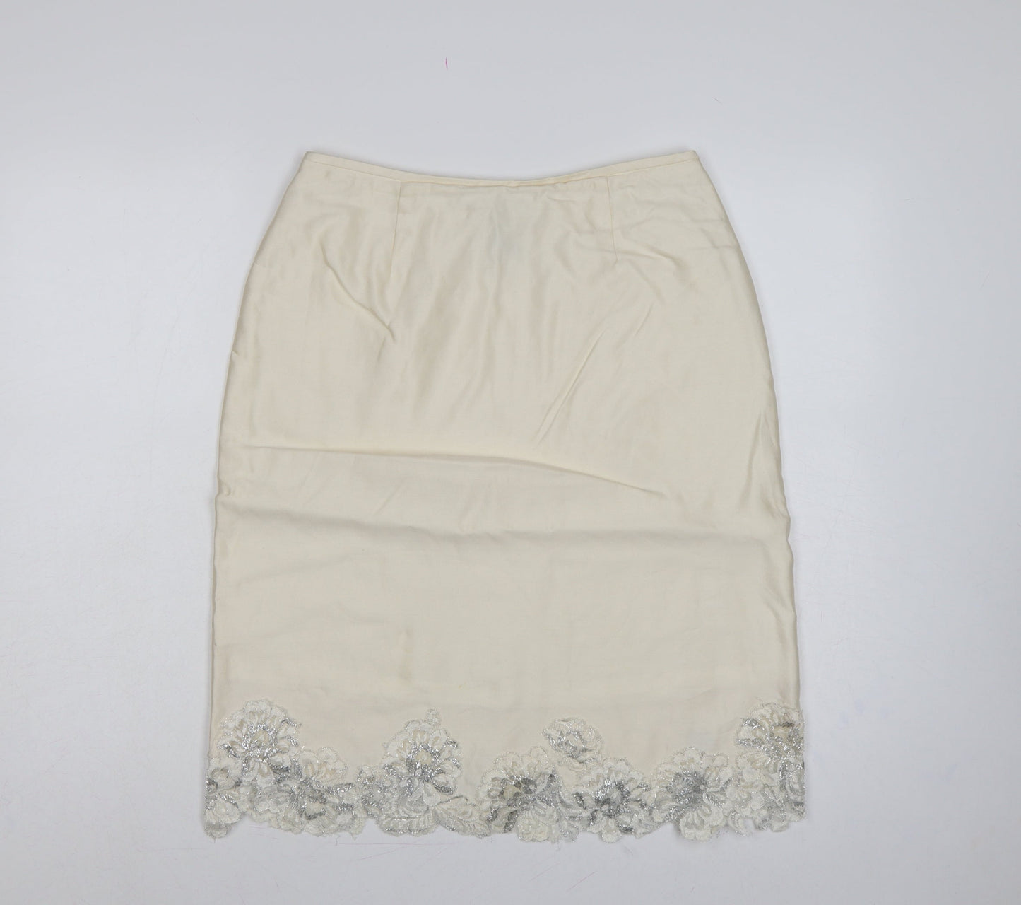 Albert Nipon Women Ivory UK 10 Straight Pencil Beaded Floral Skirt