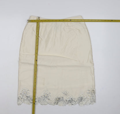 Albert Nipon Women Ivory UK 10 Straight Pencil Beaded Floral Skirt