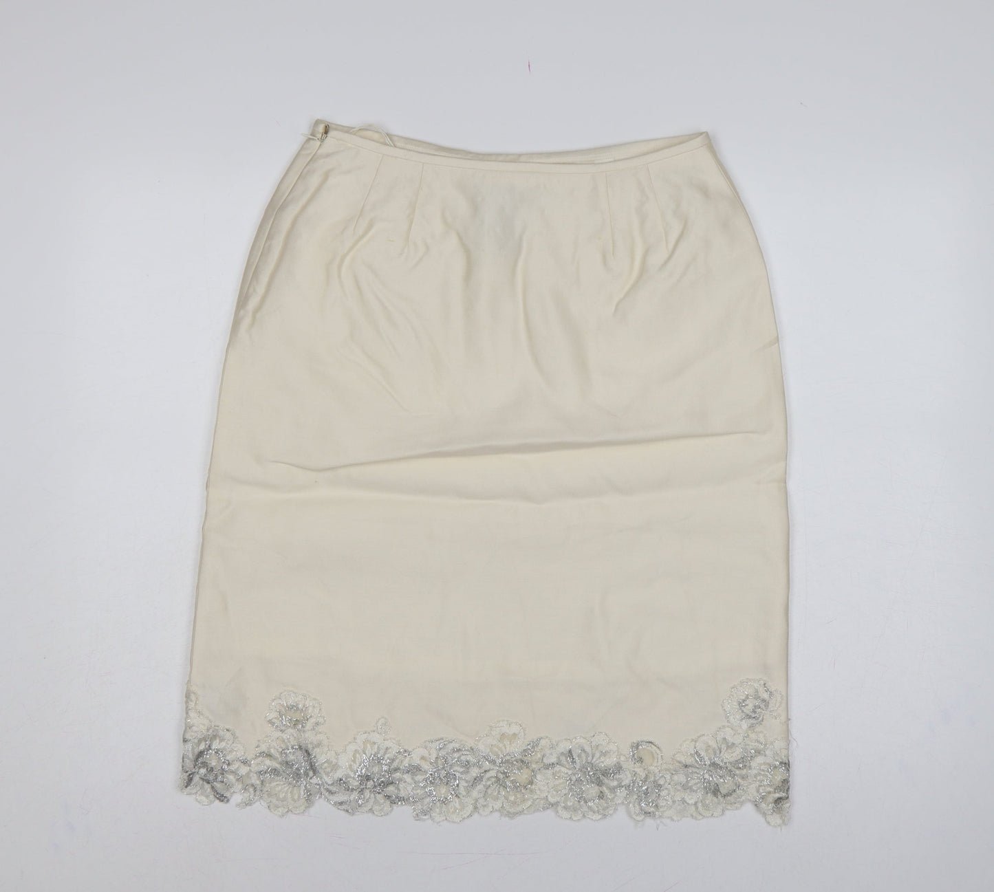 Albert Nipon Women Ivory UK 10 Straight Pencil Beaded Floral Skirt