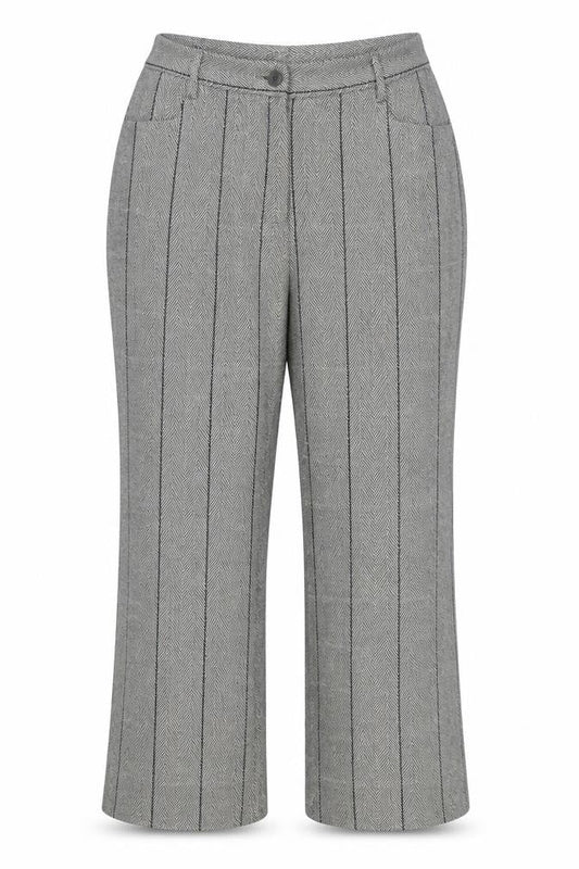 Cotton Traders Women’s Grey UK 14 Herringbone Stripe Straight Trousers