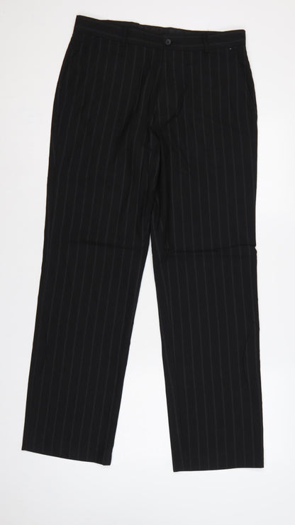 Burton Men Black Pinstripe Dress Trousers W32R Straight Formal