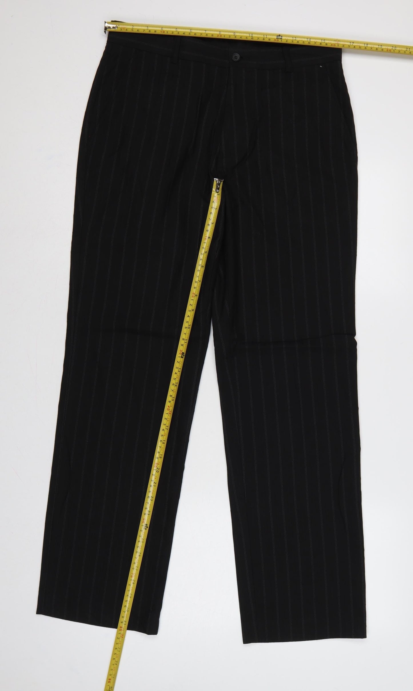 Burton Men Black Pinstripe Dress Trousers W32R Straight Formal