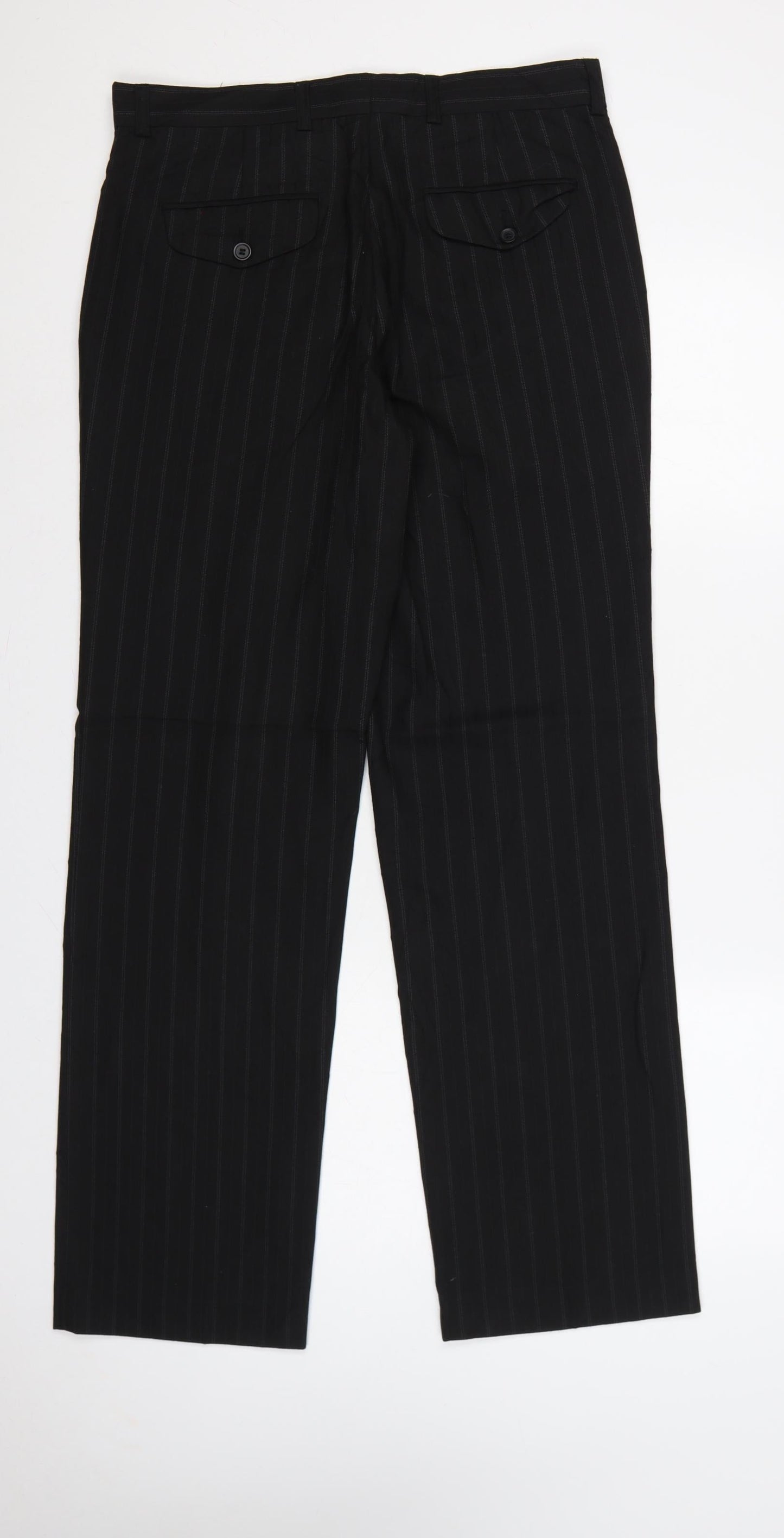 Burton Men Black Pinstripe Dress Trousers W32R Straight Formal