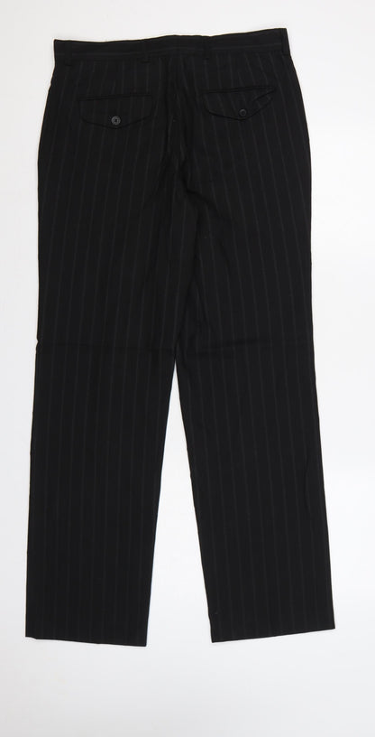 Burton Men Black Pinstripe Dress Trousers W32R Straight Formal