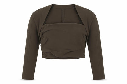 Zara Women Brown M Cropped Long Sleeve Draped Blouse