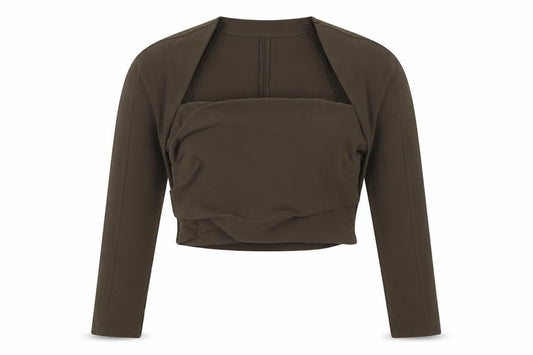 Zara Women Brown M Cropped Long Sleeve Draped Blouse