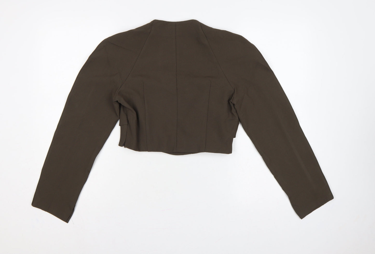 Zara Women Brown M Cropped Long Sleeve Draped Blouse