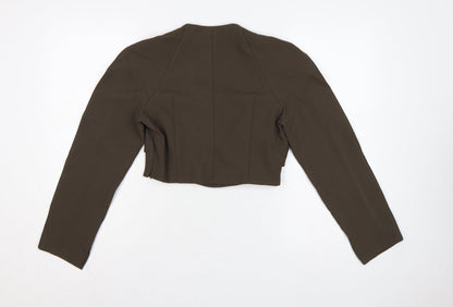 Zara Women Brown M Cropped Long Sleeve Draped Blouse