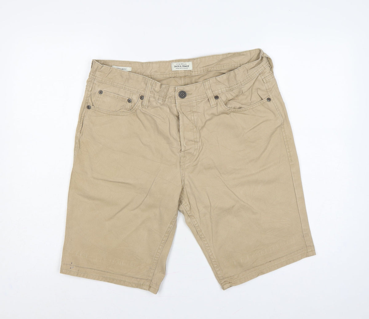 Jack & Jones Men’s Beige L Regular Fit 5-Pocket Casual Shorts