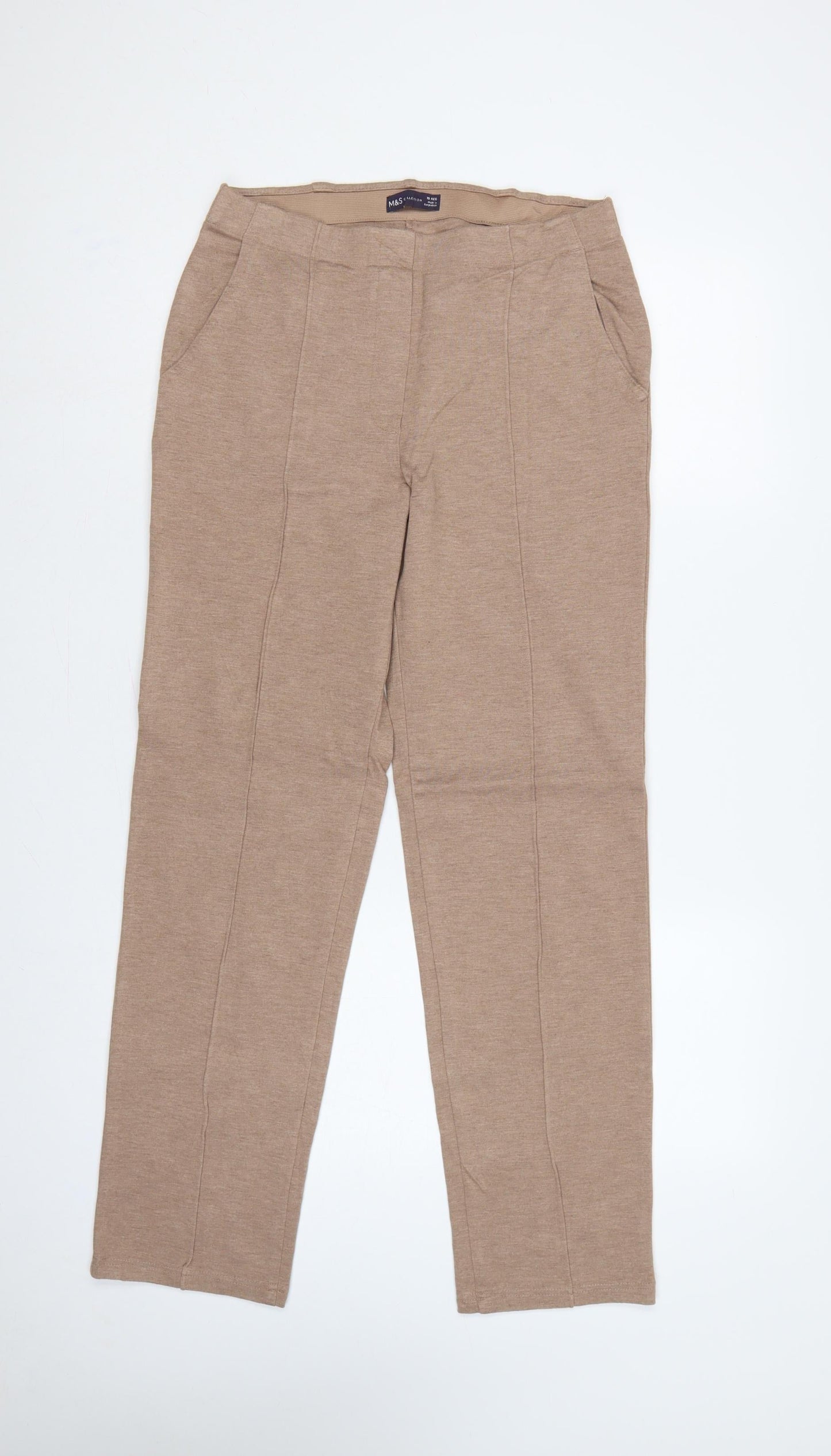 Marks and Spencer Women Beige Size 10 Regular Straight Knit Trousers