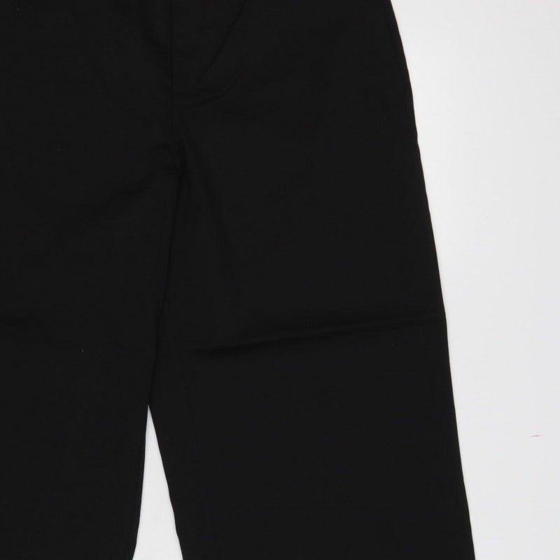 Zara Women Black XL Wide-Leg Cropped Dress Trousers Cuffed High Rise