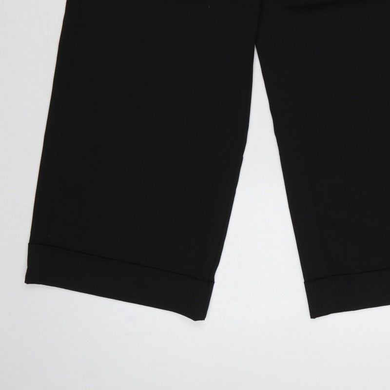 Zara Women Black XL Wide-Leg Cropped Dress Trousers Cuffed High Rise