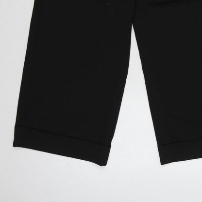 Zara Women Black XL Wide-Leg Cropped Dress Trousers Cuffed High Rise