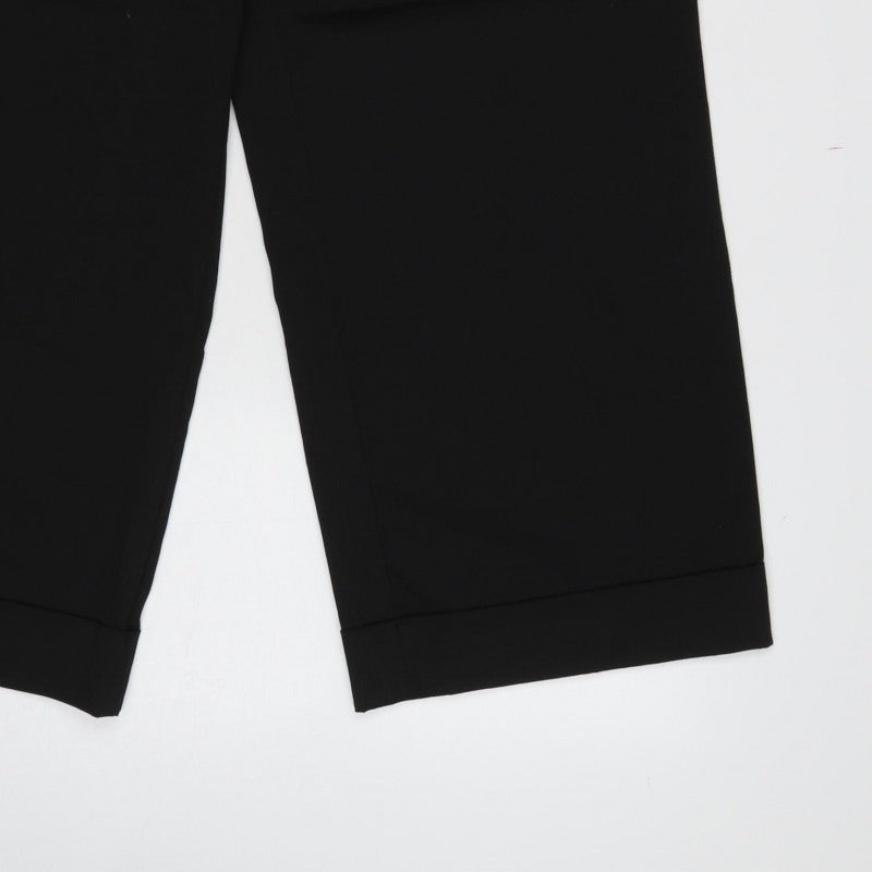 Zara Women Black XL Wide-Leg Cropped Dress Trousers Cuffed High Rise