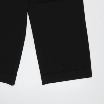 Zara Women Black XL Wide-Leg Cropped Dress Trousers Cuffed High Rise